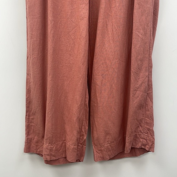 Abercrombie & Fitch High Rise Elastic Waist Linen Wide Leg Crop Pant Coral Large - Picture 6 of 12